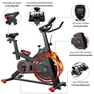 Chromed Flywheel, Silent Belt Drive Indoor Cycle Bike with Leather Resistance Pad US-8