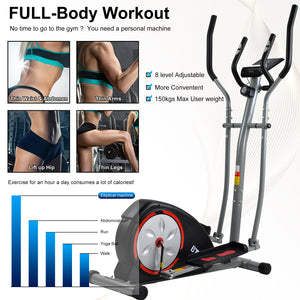 Elliptical Machine Trainer, Home Cross Trainer with LCD Monitor and Pulse Rate Grips Magnetic Smooth Quiet Driven UK-7